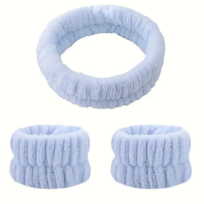 Coral Velvet Facial High-elastic Makeup Hairband Face Wash Wristband Set - Face Wash, Facial Mask, Skin Care
