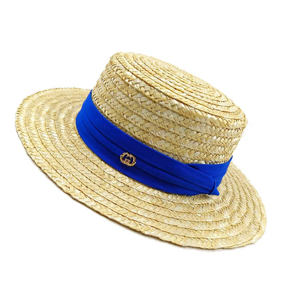 2024 Summer Straw Hat Beach Hat Women's Seaside Sun Hat Vacation Bow Ribbon Flat Top Big Brim Straw Hat