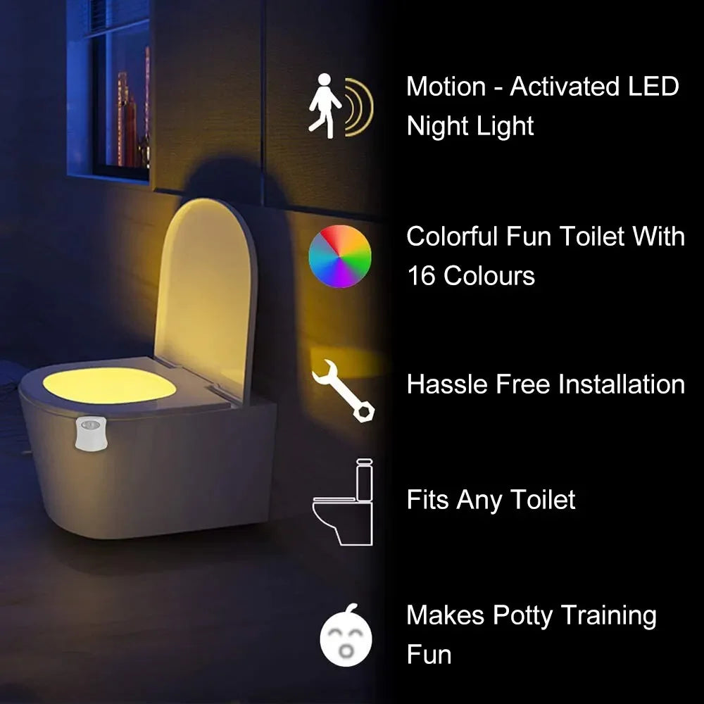 Kabelloses LED-Nachtlicht mit Bewegungssensor und 8 RGB-Farben – ideal fürs Bad oder als Stimmungslicht.