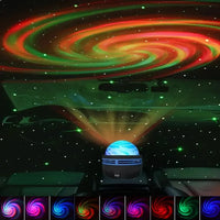LED-Galaxy-Nachtlicht mit RGB-Farbwechsel & Fernbedienung – projiziert bunte Sternwirbel, ideal für Kinderzimmer, Wohnzimmer oder Party.