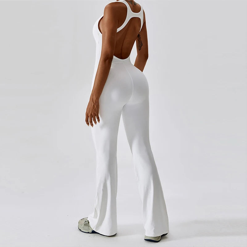 Jumpsuit de fitness avec décolleté en V dans le dos – extensible, ajusté et parfait pour le yoga, l'entraînement ou le workout.