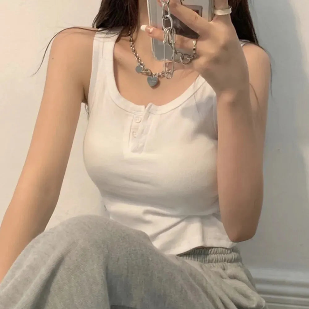 Rippstrick-Tanktop – Ärmelloses Top mit Knopfleiste im schlichten, trendigen Design