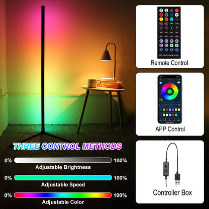 Lampe d'angle Bluetooth Smart APP 160 cm Dimmable RGB LED Lumière d'ambiance Alexa Lampe sur pied pour chambre à coucher Décoration de jeu Noël