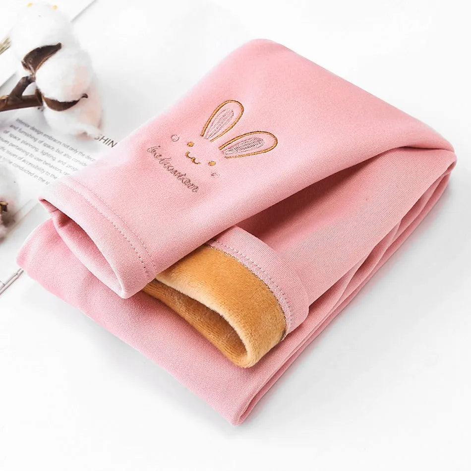 Kinder Thermo-Leggings – Weiche Fleece-Leggings mit Hasenmotiv für Mädchen, warm und modisch
