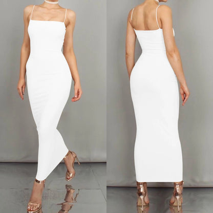 Langes Spaghettiträgerkleid im figurbetonten Schnitt – leicht, sexy und ideal für Clubnächte oder stylische Sommerlooks.