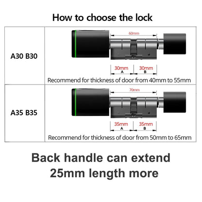 Smart cylinder lock with fingerprint, Bluetooth & IC card – easy installation, including battery and Tuya app control.