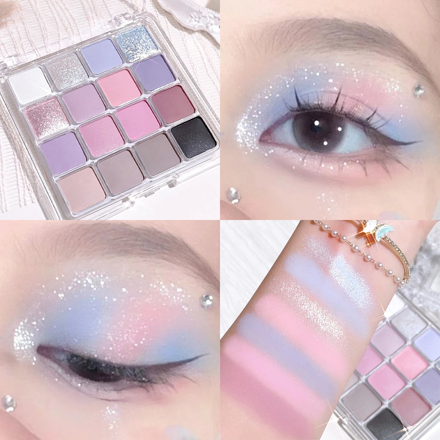 Lidschattenpalette mit 16 Sunset-Farbtönen – Mix aus matten & schimmernden Erdtönen, ideal für vielseitige Alltags- und Abendlooks im Korean-Style.