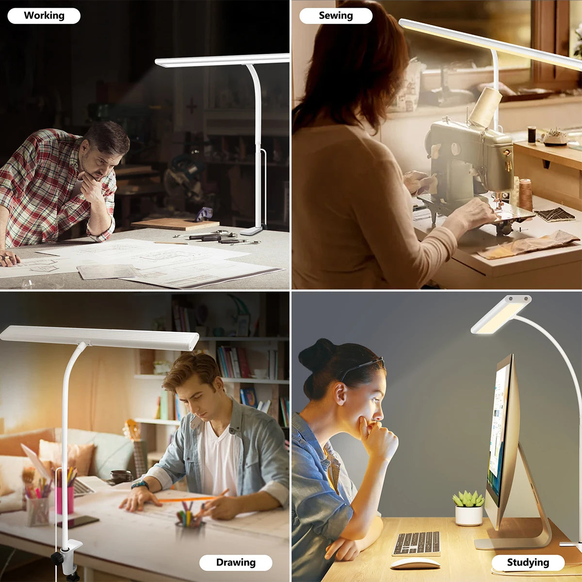 LED-Schreibtischlampe mit flexiblem Hals, stufenlos dimmbar und einstellbarer Lichtfarbe – augenschonend für Büro oder Zuhause.