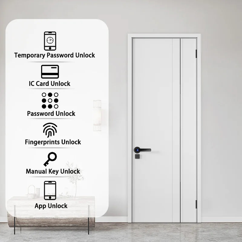 Serrure de porte intelligente avec capteur d'empreintes digitales et code numérique – sans clé, sécurisée et contrôlable via l'application Tuya pour votre maison intelligente.