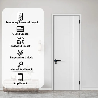 Serrure de porte intelligente avec capteur d'empreintes digitales et code numérique – sans clé, sécurisée et contrôlable via l'application Tuya pour votre maison intelligente.