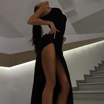 Y2K Weißes Ärmelloses Rollkragen Midi Kleid – Figurbetonter Vintage-Look mit Seitenschlitz