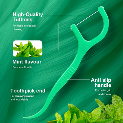 Minz-Zahnseide-Sticks – einzeln verwendbar, hygienisch & ideal für die gründliche Zahnzwischenraumreinigung zu Hause oder unterwegs.