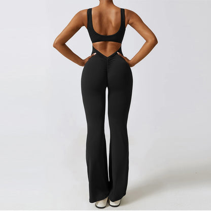 Jumpsuit de fitness avec décolleté en V dans le dos – extensible, ajusté et parfait pour le yoga, l'entraînement ou le workout.
