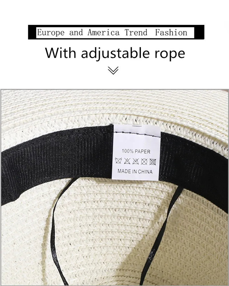 Summer outdoor M letter rhinestone flat brim sun hats Summer women's bowler hat Straw cap for travel shopping