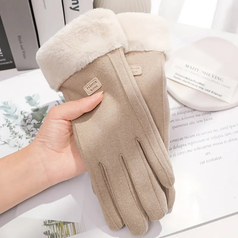 Warme Winterhandschuhe mit weichem Plüschfutter und Touchscreen-Funktion – stylisch, bequem und ideal für Alltag, Rad oder Outdoor.
