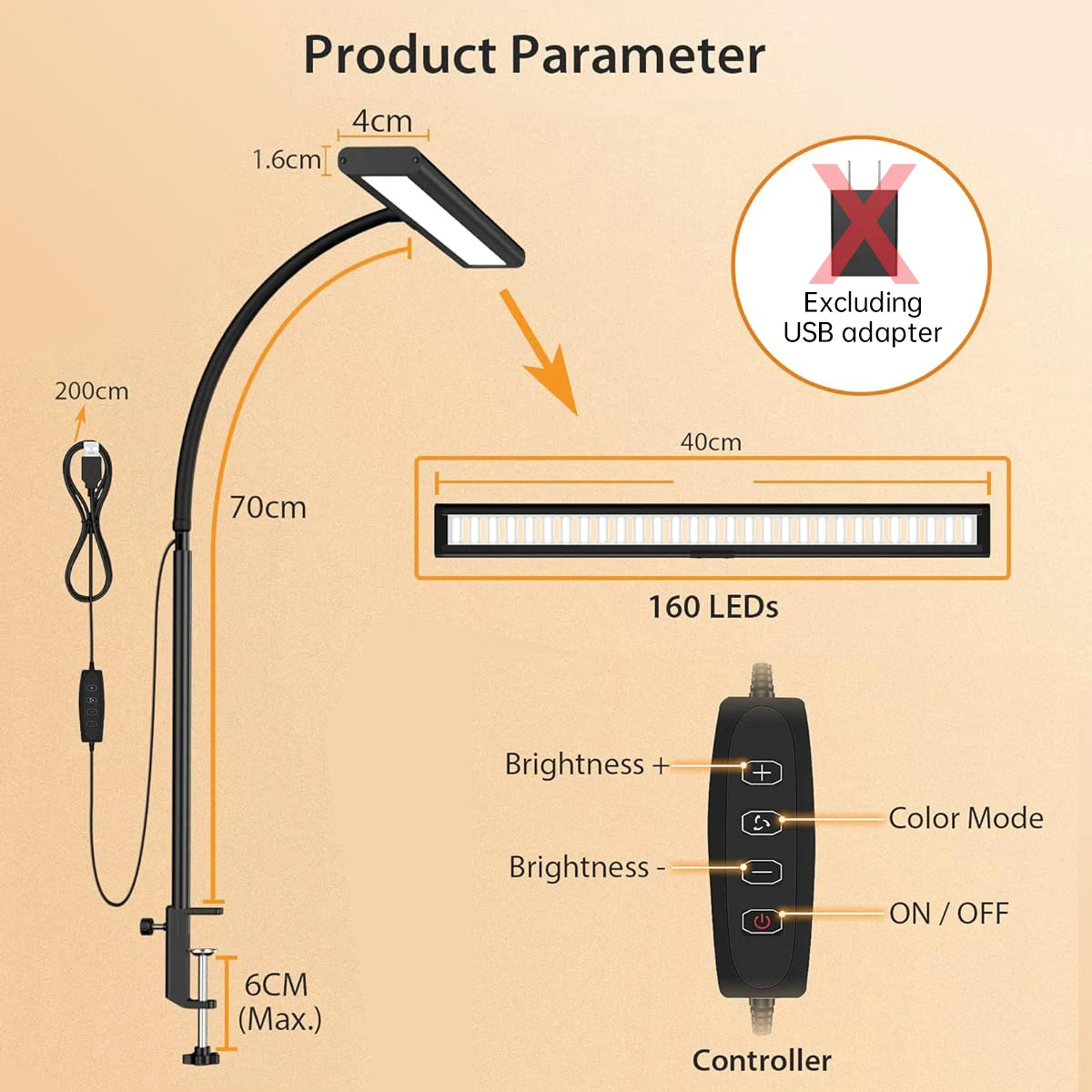 LED-Schreibtischlampe mit flexiblem Hals, stufenlos dimmbar und einstellbarer Lichtfarbe – augenschonend für Büro oder Zuhause.