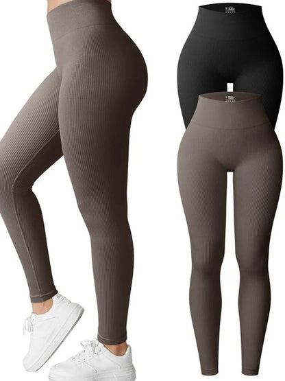Nahtlose Sportleggings – Hochtailliert mit figurformendem Design und elastischem Rippmaterial