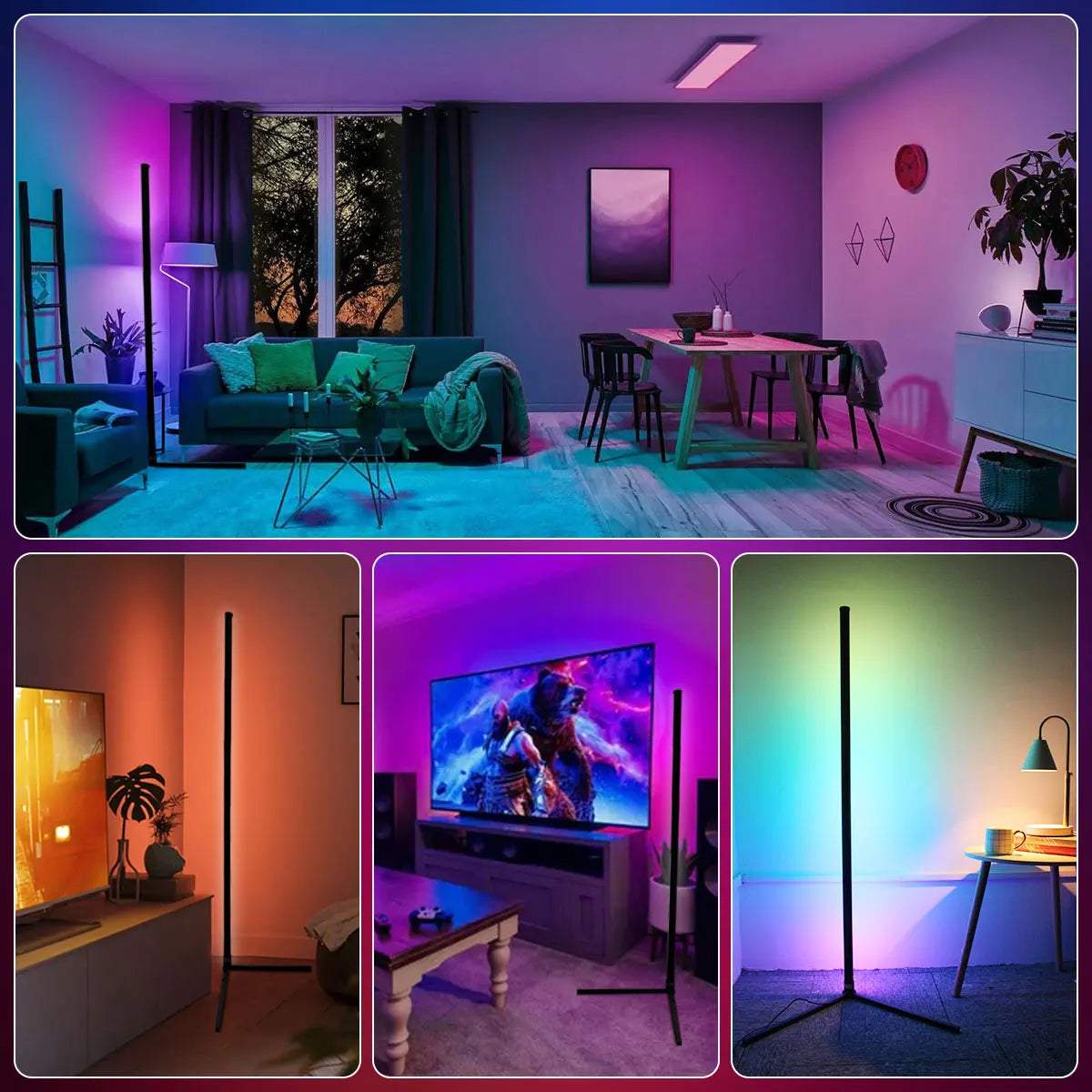 Lampe d'angle Bluetooth Smart APP 160 cm Dimmable RGB LED Lumière d'ambiance Alexa Lampe sur pied pour chambre à coucher Décoration de jeu Noël