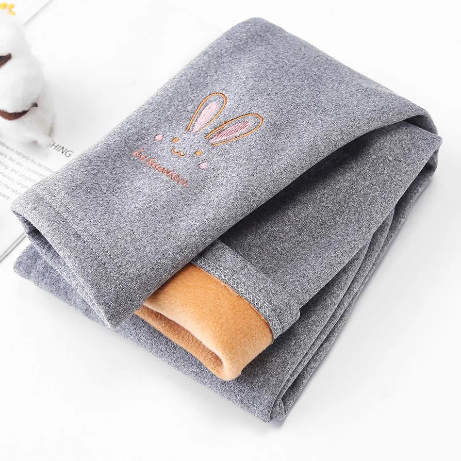 Kinder Thermo-Leggings – Weiche Fleece-Leggings mit Hasenmotiv für Mädchen, warm und modisch