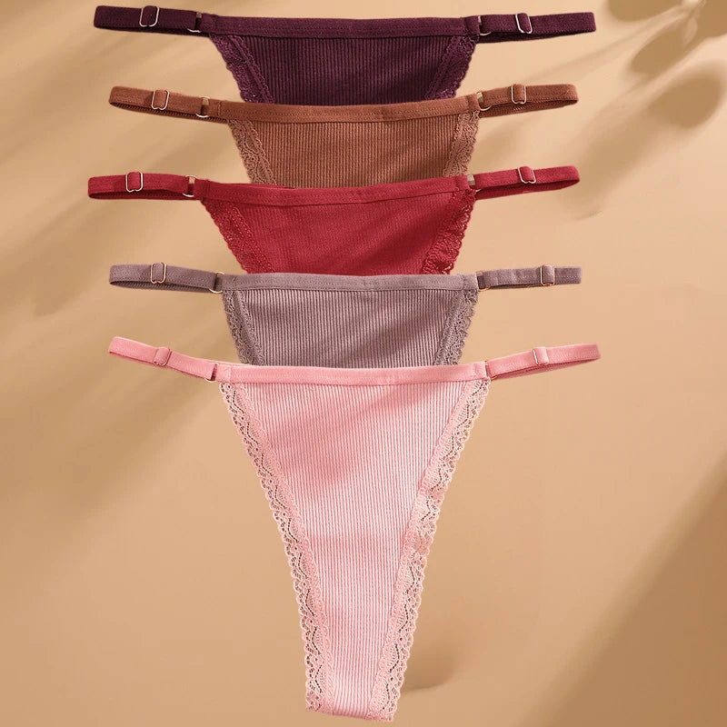 5er-Pack Baumwoll-Tangas – Bequeme, verstellbare Unterwäsche im T-Back-Design