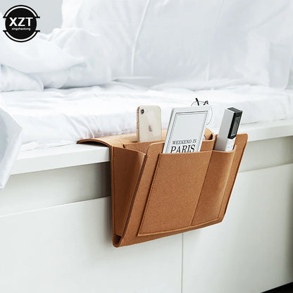 Organisateur de lit en feutre avec poches – idéal pour ranger votre téléphone, des livres, des magazines ou des mouchoirs directement au lit ou sur le canapé.