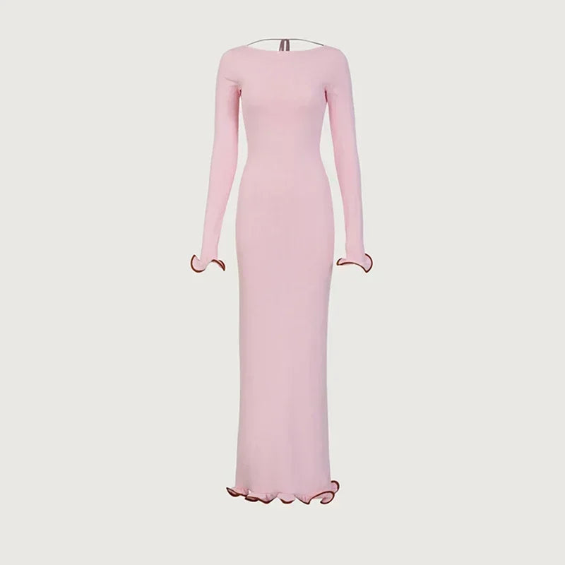 Vestido de punto ajustado con detalles en contraste y mangas largas – elegante, cómodo y perfecto para apariciones con estilo.