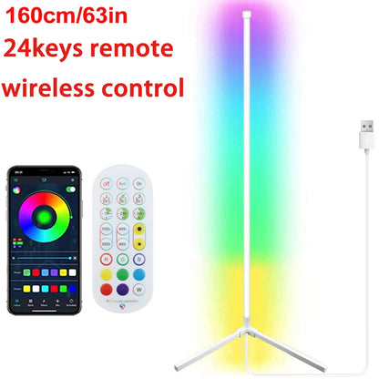 Lampe d'angle Bluetooth Smart APP 160 cm Dimmable RGB LED Lumière d'ambiance Alexa Lampe sur pied pour chambre à coucher Décoration de jeu Noël