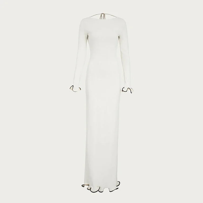 Vestido de punto ajustado con detalles en contraste y mangas largas – elegante, cómodo y perfecto para apariciones con estilo.