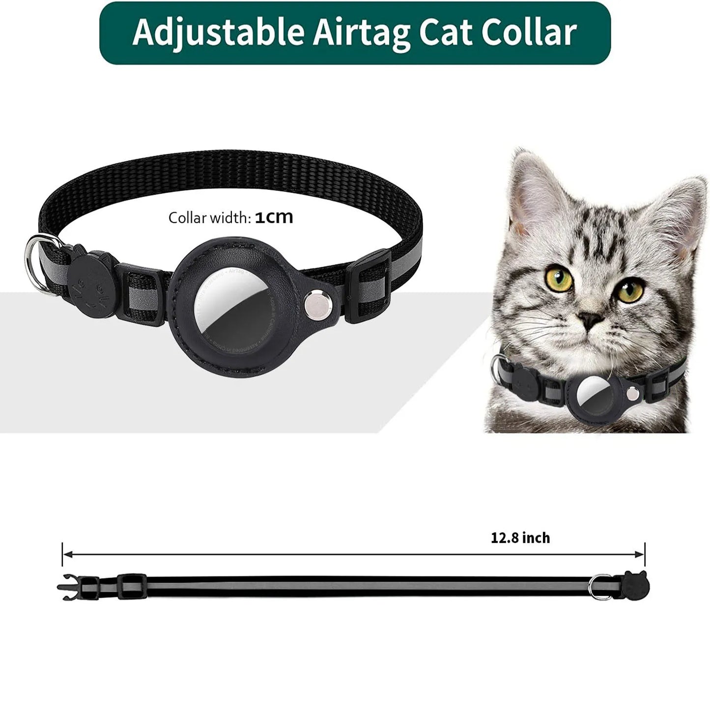 AirTag Katzenhalsband – Verstellbares, reflektierendes Sicherheitsband mit AirTag-Halterung und Glöckchen