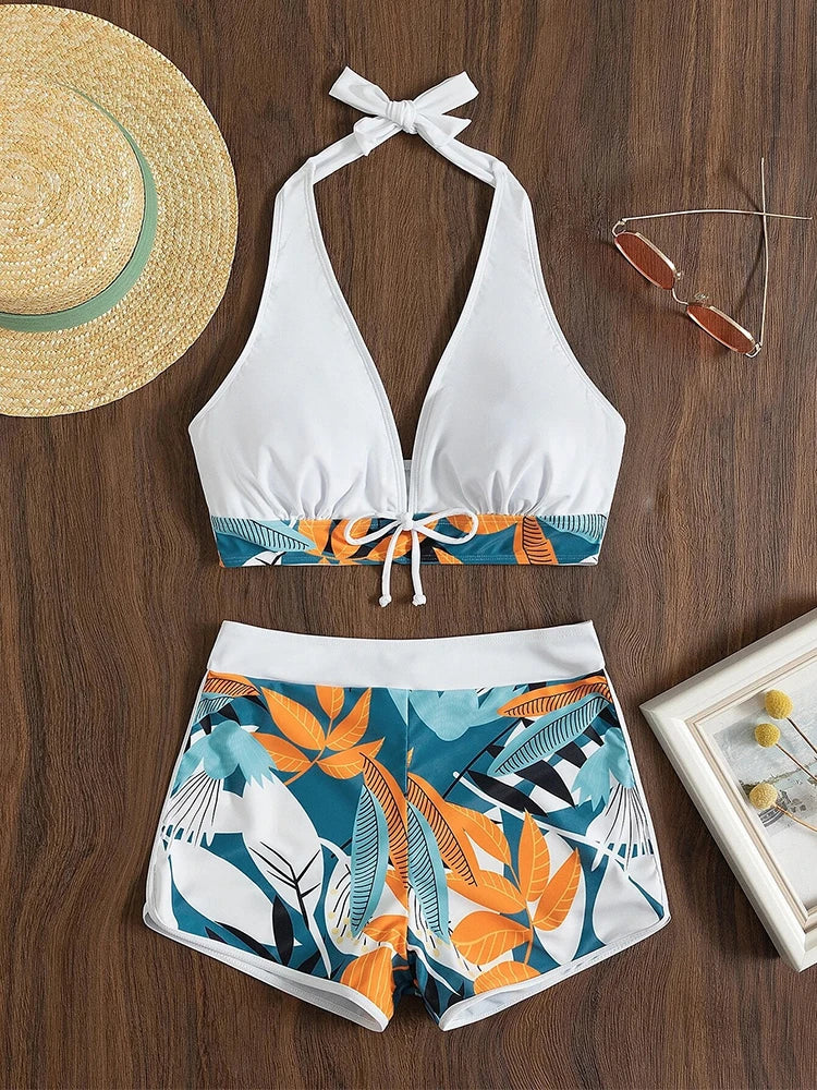 Halter-Bikini Set – Zweiteiliges High-Waist Design mit Print