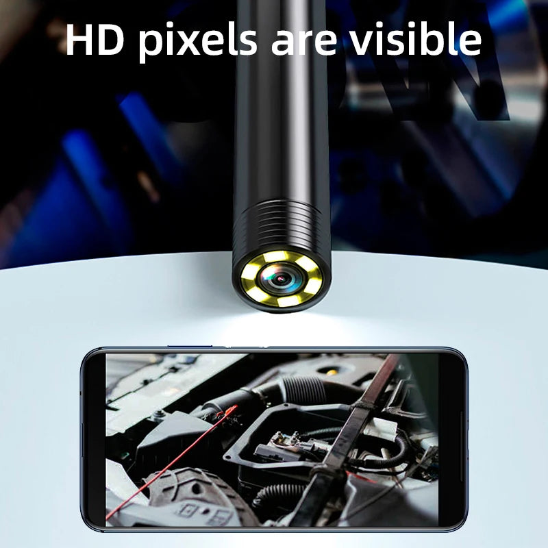 Wasserdichte Endoskopkamera mit LED, Micro-USB & Typ-C – kompakt, flexibel und ideal für Auto-Checks und schwer erreichbare Stellen.