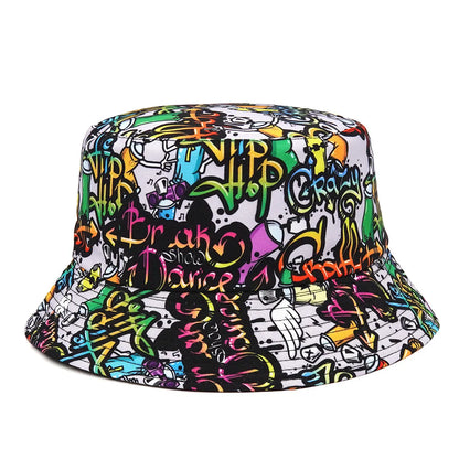 Wendbarer Panama-Bucket-Hat mit Tier- und Buchstabenprint – leicht, stylisch und ideal für Sommer, Strand oder Angeln.