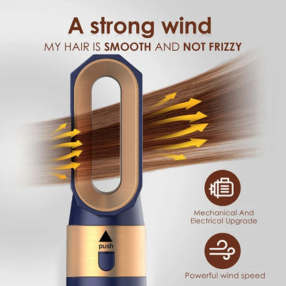 5-in-1 Heißluftstyler mit Föhn, Lockenstab & Glättaufsätzen – vielseitig, leistungsstark und ideal für flexibles Haarstyling zu Hause.