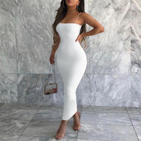 Black bodycon dress with spaghetti straps and back cutout – sleeveless, figure-hugging, and ideal for club or streetwear.
