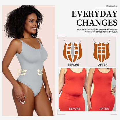 "Form-fitting bodysuit with thong cut – soft, figure-hugging, and ideal for a smooth silhouette under any outfit."