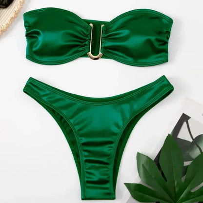 Bandeau Bikini – Zweiteiliges Set in Uni-Farben