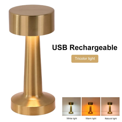 Retro Metall-Tischlampe mit Touch-Funktion – LED-Licht, USB-aufladbar und ideal als Deko für Tisch oder Raum.