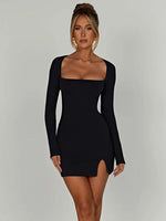 Black mini dress with long sleeves and lacing – backless and figure-hugging in streetwear look