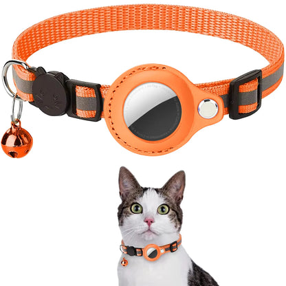 AirTag Katzenhalsband – Verstellbares, reflektierendes Sicherheitsband mit AirTag-Halterung und Glöckchen
