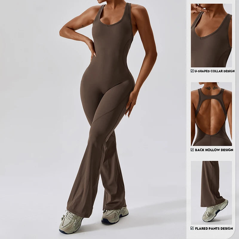 Jumpsuit de fitness avec décolleté en V dans le dos – extensible, ajusté et parfait pour le yoga, l'entraînement ou le workout.
