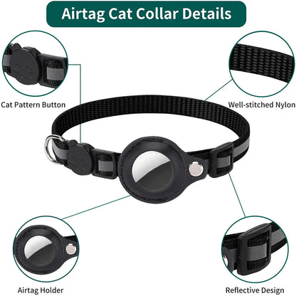 AirTag Katzenhalsband – Verstellbares, reflektierendes Sicherheitsband mit AirTag-Halterung und Glöckchen