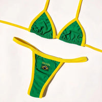 Brasil Flag Bikini-Set – Stylisches Patchwork-Design mit Stickerei & Kontrastdetails