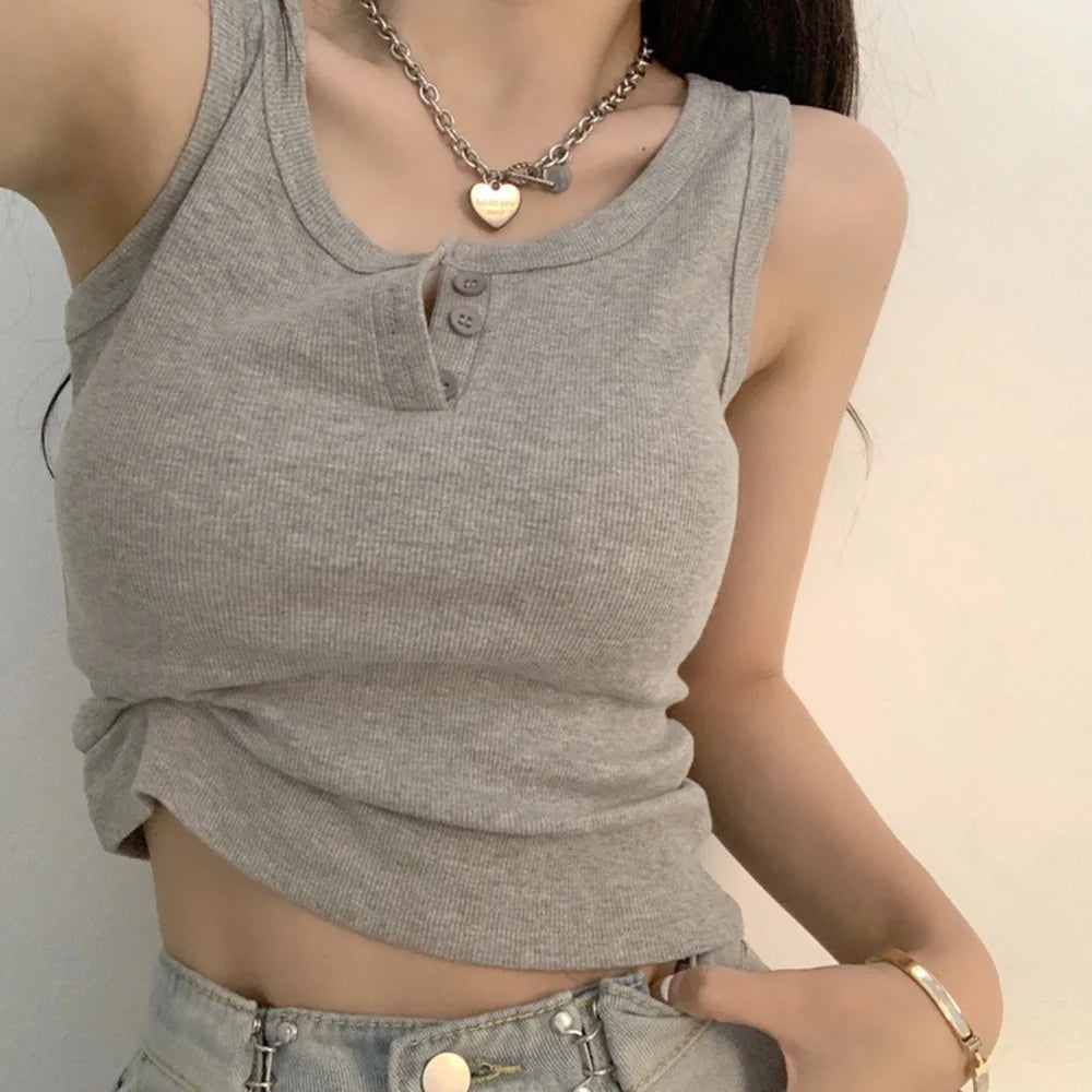 Rippstrick-Tanktop – Ärmelloses Top mit Knopfleiste im schlichten, trendigen Design